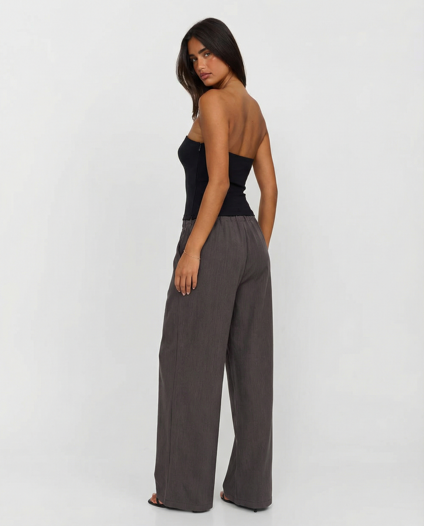 Elizabeth | High-Waist Pleated Side Pocket Tailored Wide-Leg Trousers in Grey