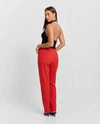 Juliet | Flat Front Seam Pocket Tailored Straight-Leg Trousers in Red and Navy