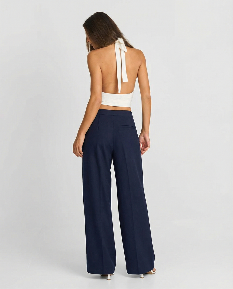 Tallulah | Wide Leg Pleated Trousers Navy