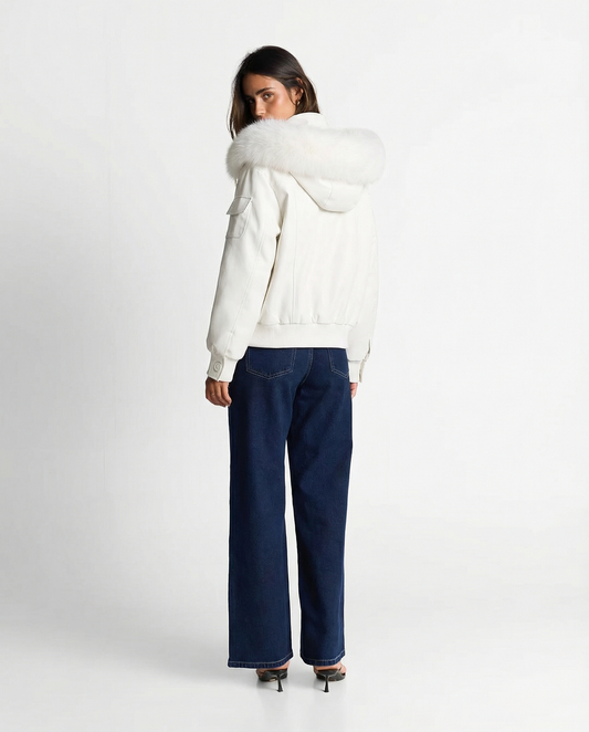 Freya | Winter Aviator Jacket White Faux Fur Hooded