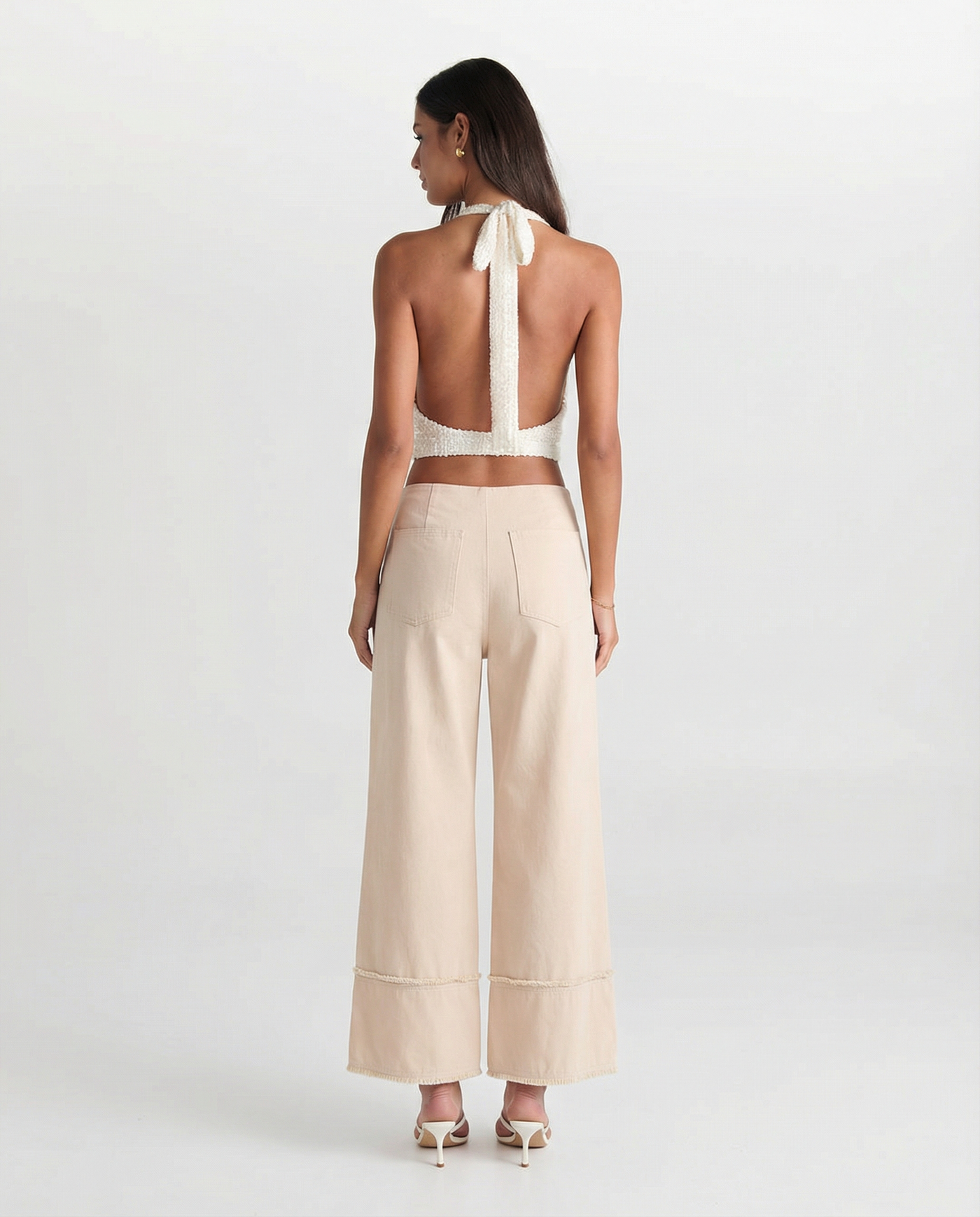 Paige | High-Waist Raw Hem Cropped Wide-Leg Cotton Trousers in Cream