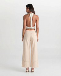 Paige | High-Waist Raw Hem Cropped Wide-Leg Cotton Trousers in Cream