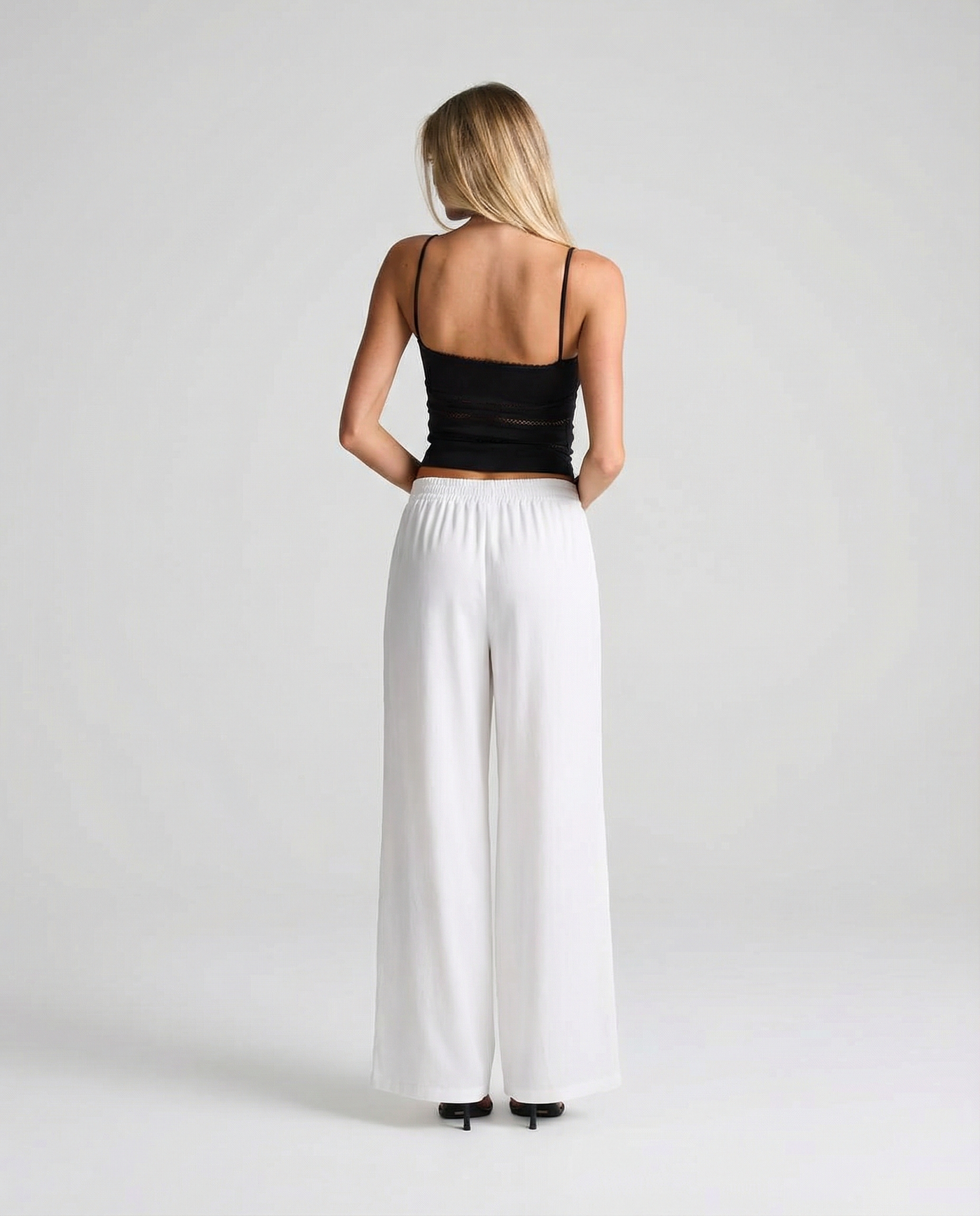 Emmeline | Elasticated Waist Flowing Wide-Leg Modal Trousers in White