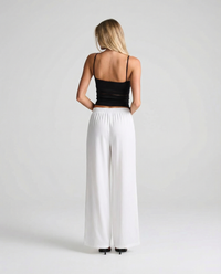 Emmeline | Elasticated Waist Flowing Wide-Leg Modal Trousers in White