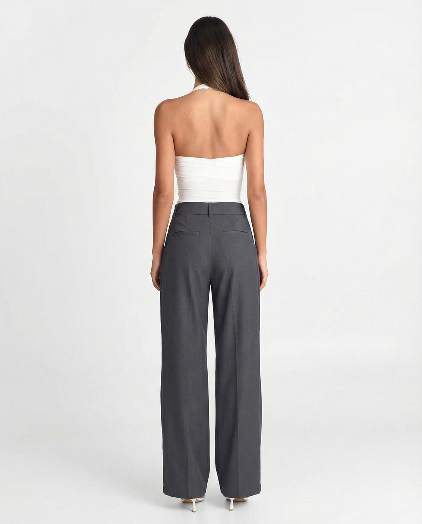 Lily | High-Waist Pressed Crease Tailored Straight-Leg Trousers in Grey
