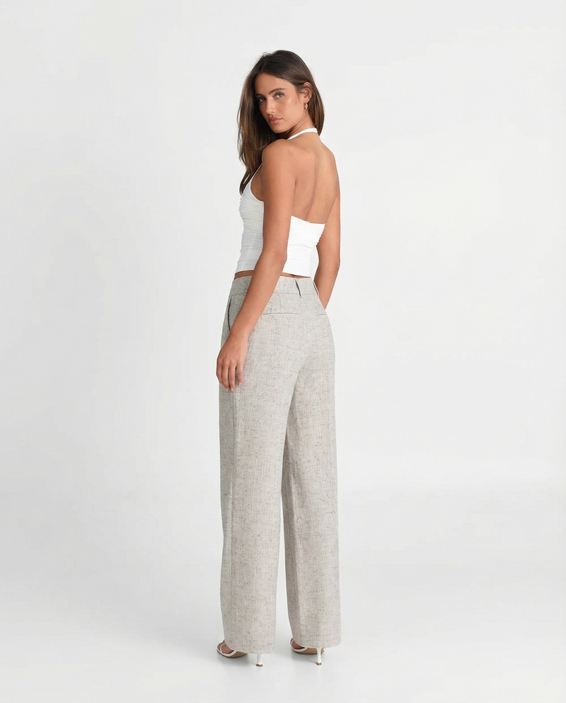 Esme | Linen Wide Leg Trousers Cream Pleated