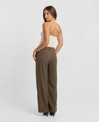 Victoria | High-Waist Front Seam Tailored Wide-Leg Trousers in Brown and Beige