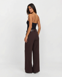 Ella | High-Waist Front-Pleat Wide-Leg Tailored Trousers in Brown