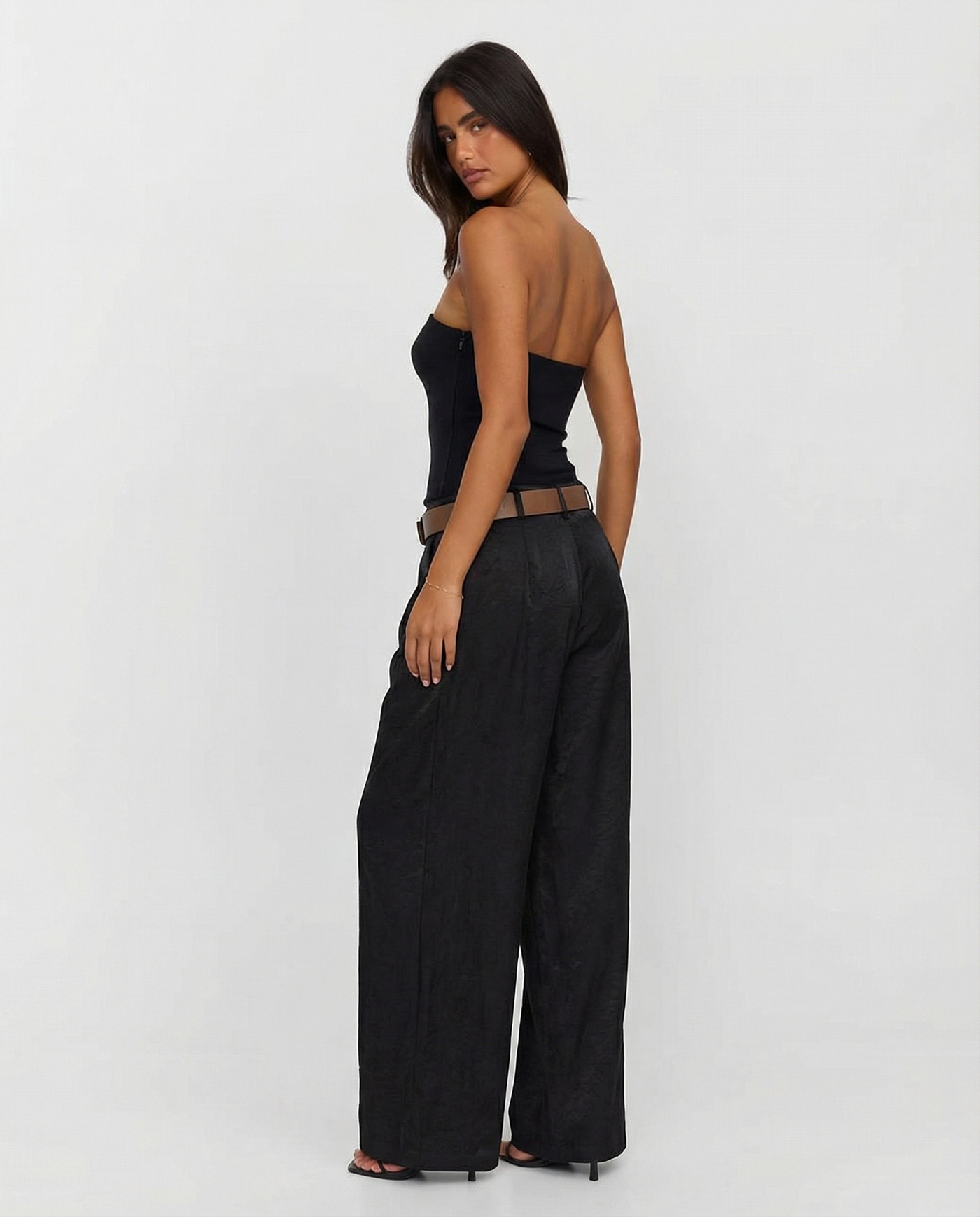 Aimee | High-Waist Front-Pleat Flowing Wide-Leg Satin Trousers