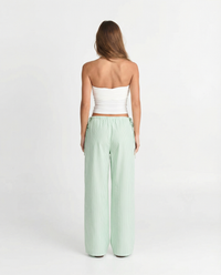 Louisa | Elasticated Side Drawstring Ribbed Wide-Leg Linen Trousers in Green