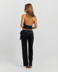 Mia | Studded Wrap Waistband Side-Tie Wide-Leg Jersey Trousers in Black