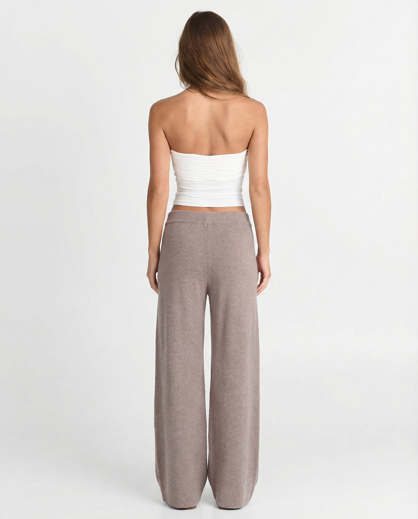 Tabitha | Ribbed Waist Vertical Seam Knitted Wide-Leg Trousers