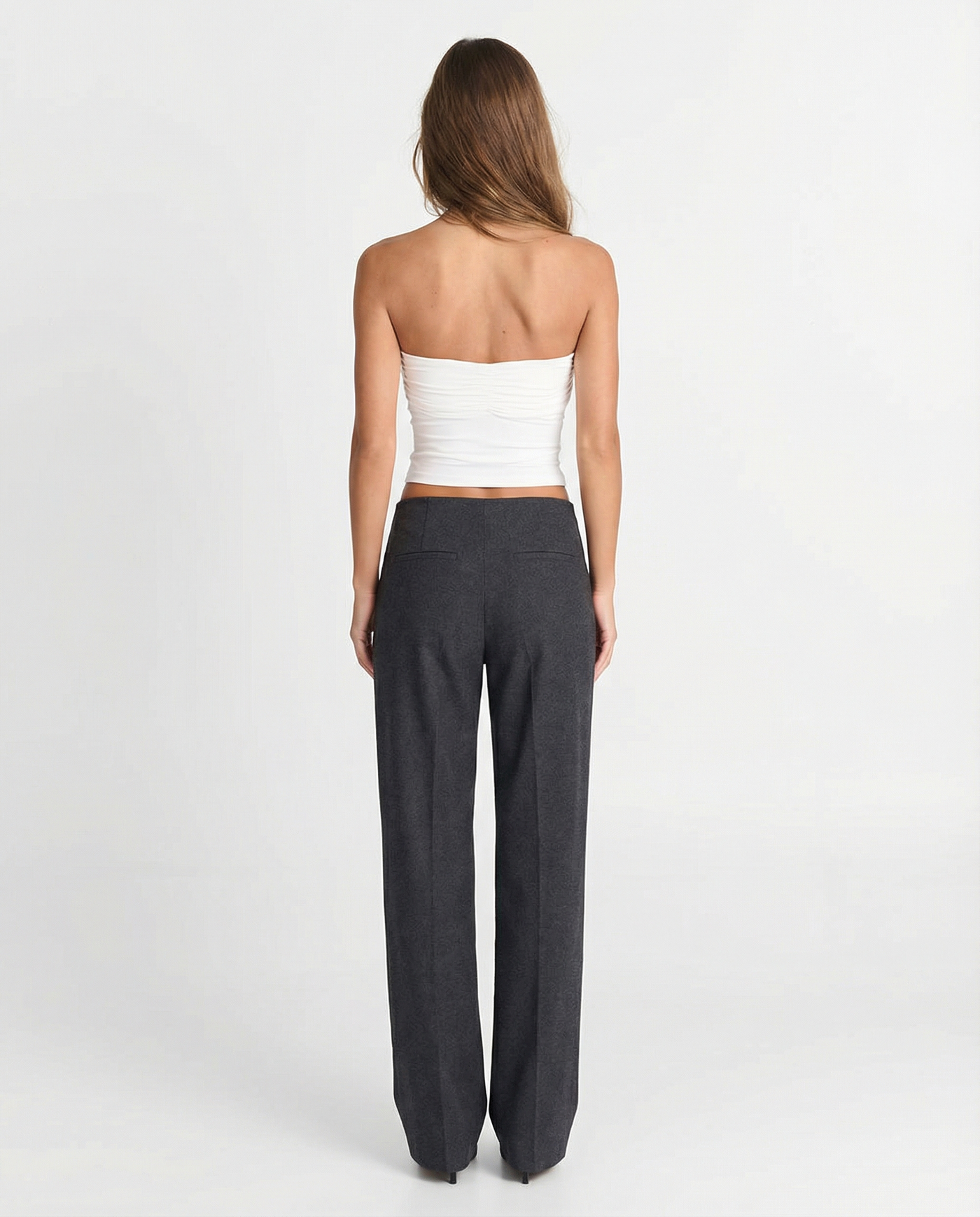 Verity | High-Waist Vertical Seam Wide-Leg Jersey Trousers in Charcoal