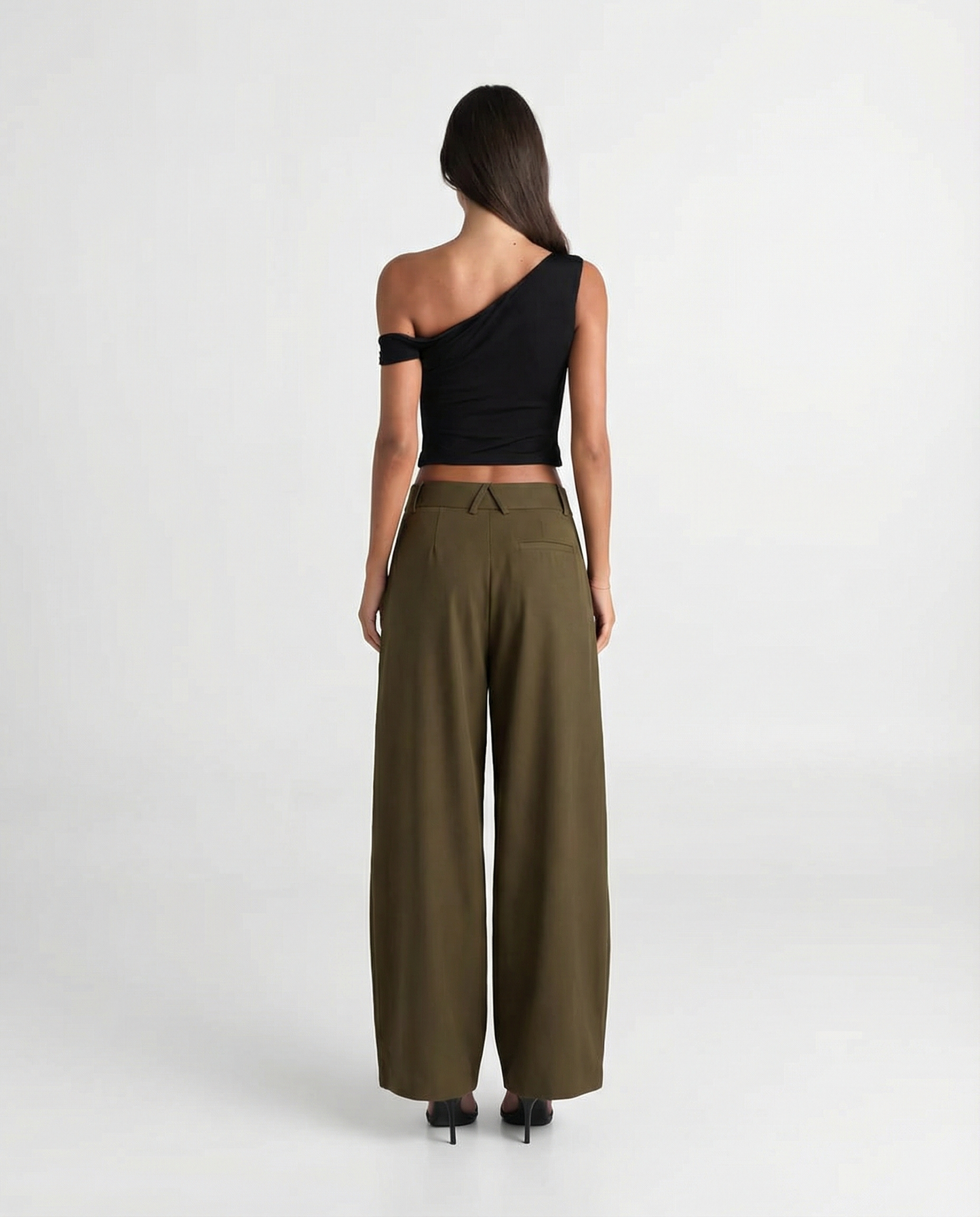 Romy | Casual Wide Leg Trousers Khaki Pleated