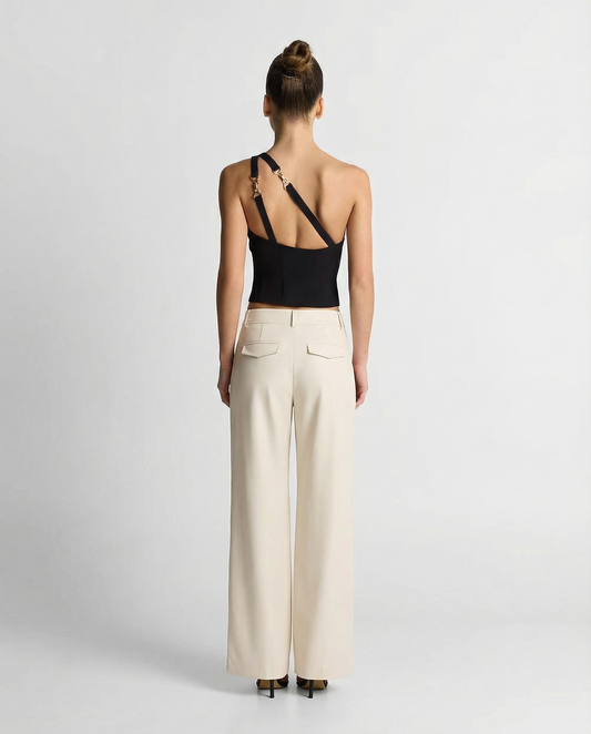Ada | Wide Leg Trousers Cream Pleated High Waisted