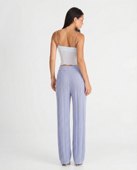 India | Chevron Knit Drawstring Wide-Leg Open-Knit Trousers in Light Blue