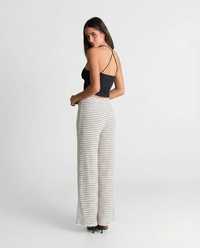 Naomi | Stripe Drawstring Ribbed Knit Wide-Leg Trousers in Cream