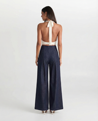Tallulah | High-Rise Front Pleat Flowing Wide-Leg Dark Wash Jeans