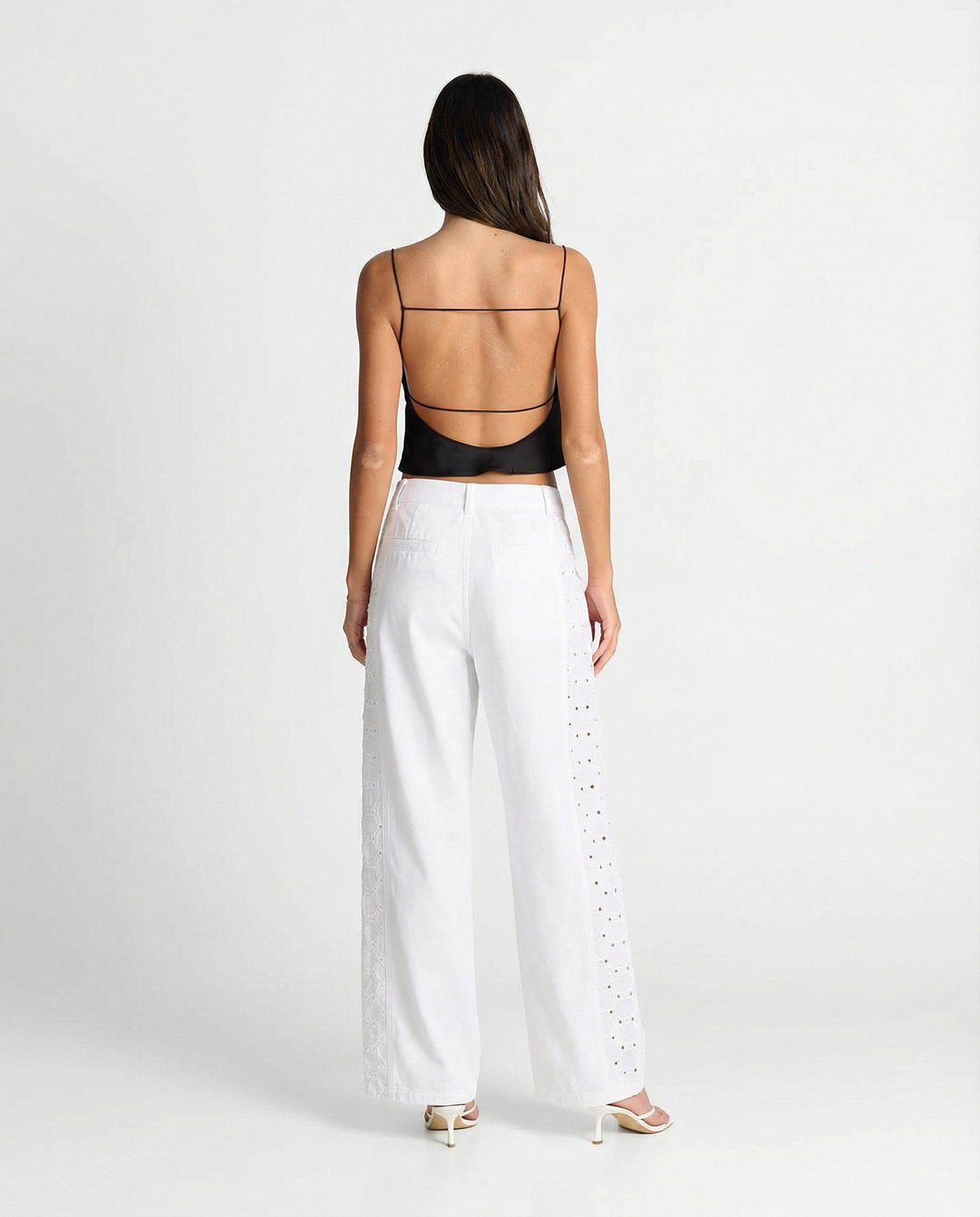 Natalia | High-Rise Broderie Anglaise Panel Cropped Wide-Leg Jeans in White