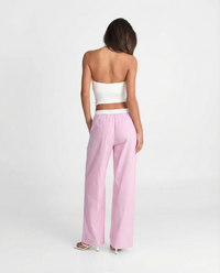 Mary | Stripe Contrast Waistband Button Fly Wide-Leg Cotton Trousers