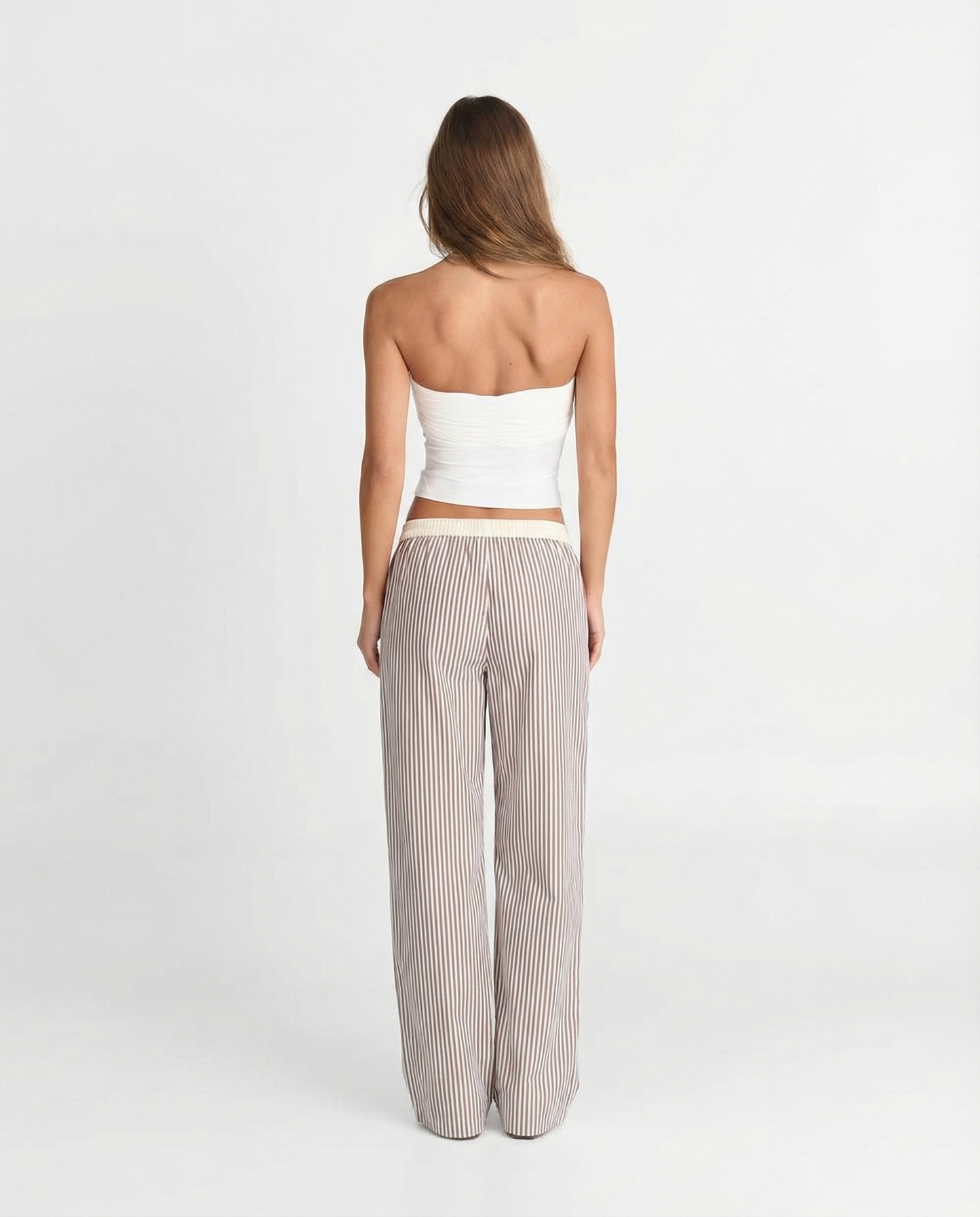 Prue | Casual Striped Wide Leg Trousers Cream