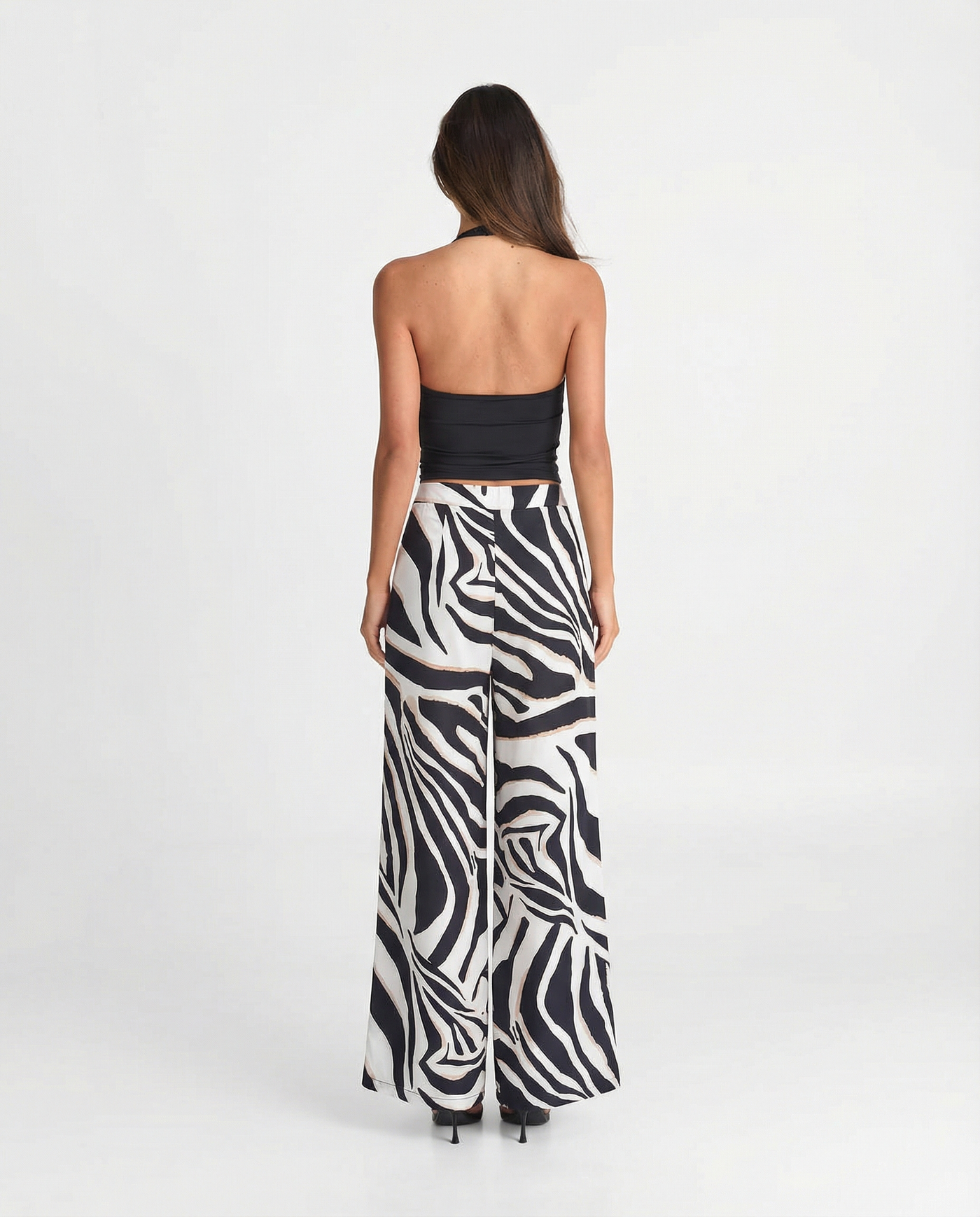 Eden | High-Waist Zebra Print Pleated Side Pocket Wide-Leg Trousers in Black and White
