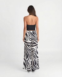 Eden | High-Waist Zebra Print Pleated Side Pocket Wide-Leg Trousers in Black and White