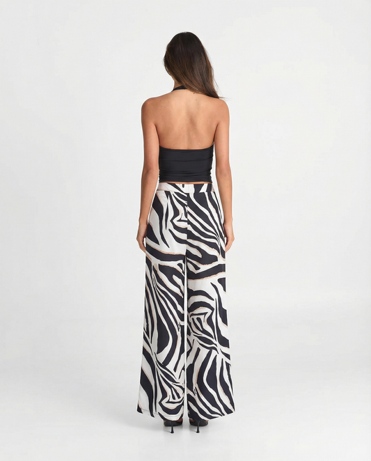 Lexi | Wide Leg Zebra Print Trousers Black White