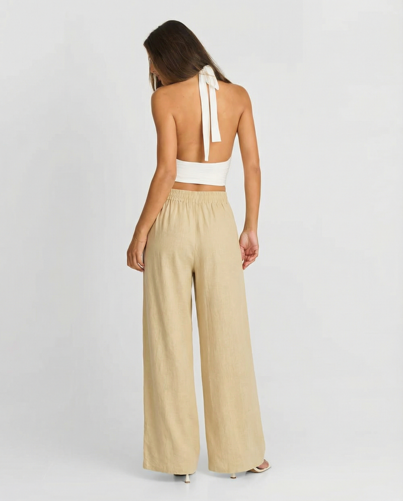 Zoe | Casual Wide Leg Linen Trousers Cream