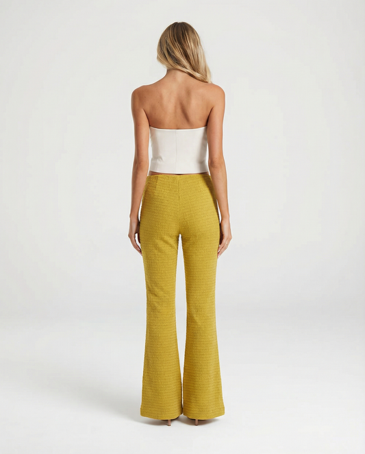 Celine | Flared Trousers Yellow Knitted Casual High Waisted