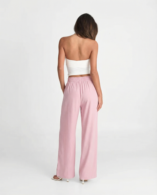 Noa | Casual Wide Leg Trousers Pink High Waisted