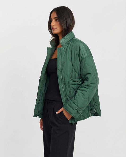 Luisa | Winter Oversized Green Quilted Jacket Padded Cropped