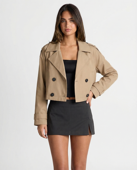 Thea | Smart Casual Double Breasted Cropped Trench Jacket Beige