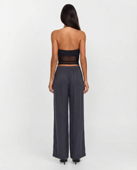 Maddison | High-Waist Pleated Pocket Wide-Leg Linen Trousers in Black