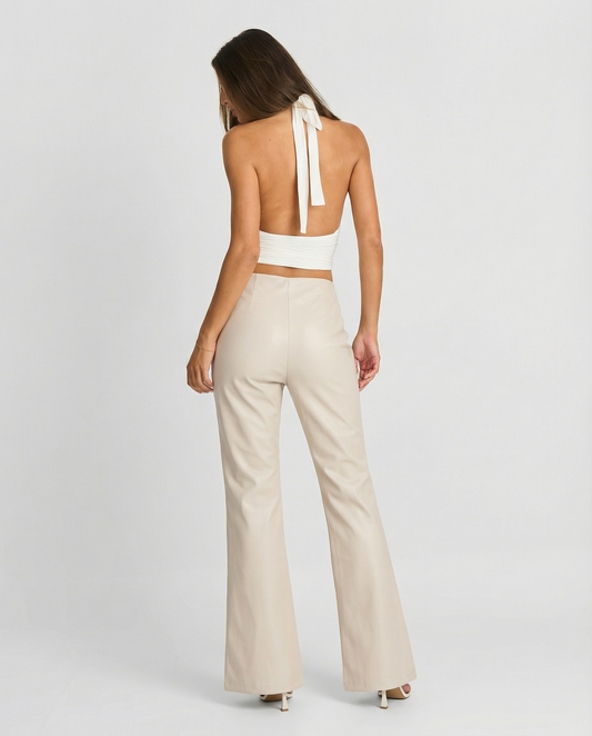 Gemma | Flared Cream Wide Leg Trousers High Waisted