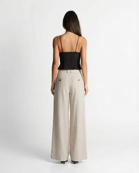 Olivia | Front-Pleat Tailored Waist Wide-Leg Linen Trousers in Cream
