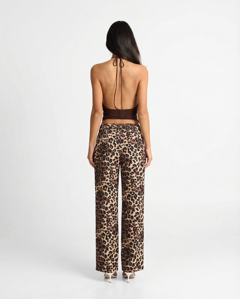 Vera | Leopard Print Wide Leg Trousers Cream Black