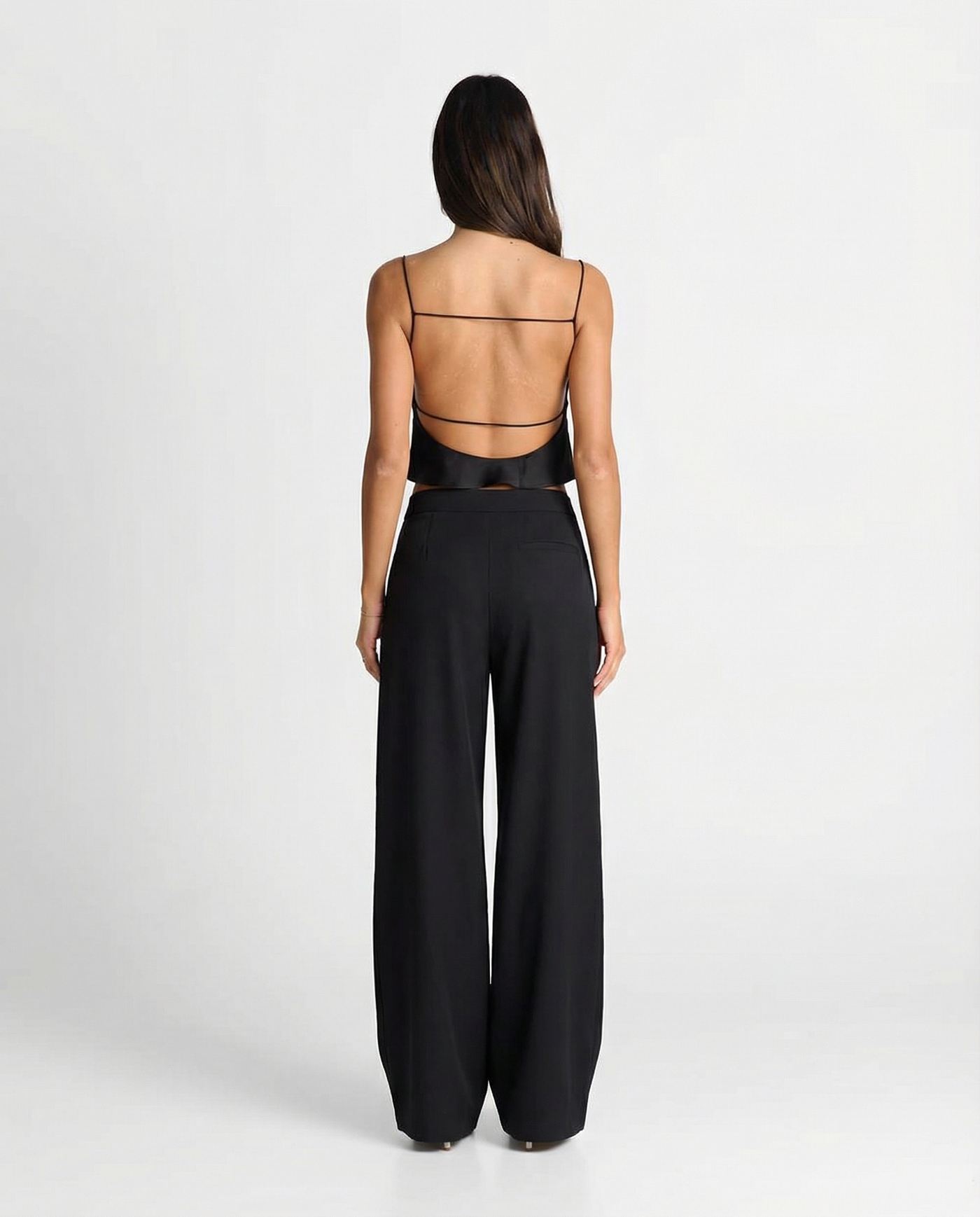 Elsie | High-Rise Front Seam Tailored Wide-Leg Trousers in Black