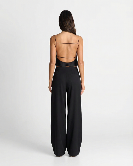 Alma | Wide Leg Tailored Trousers Black High Waisted