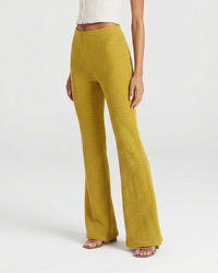 Eleanor | High-Waist Flared Textured Knit Wide-Leg Trousers in Yellow