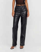 Ottilie | High-Waist Five-Pocket Knee Seam Faux Leather Straight-Leg Trousers in Black