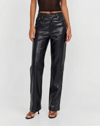 Ottilie | High-Waist Five-Pocket Knee Seam Faux Leather Straight-Leg Trousers in Black