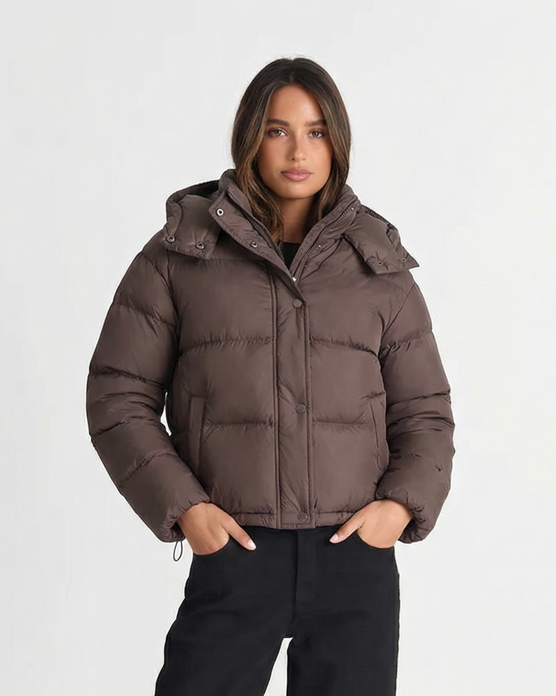 Margot | Cropped Puffer Jacket Brown Hooded