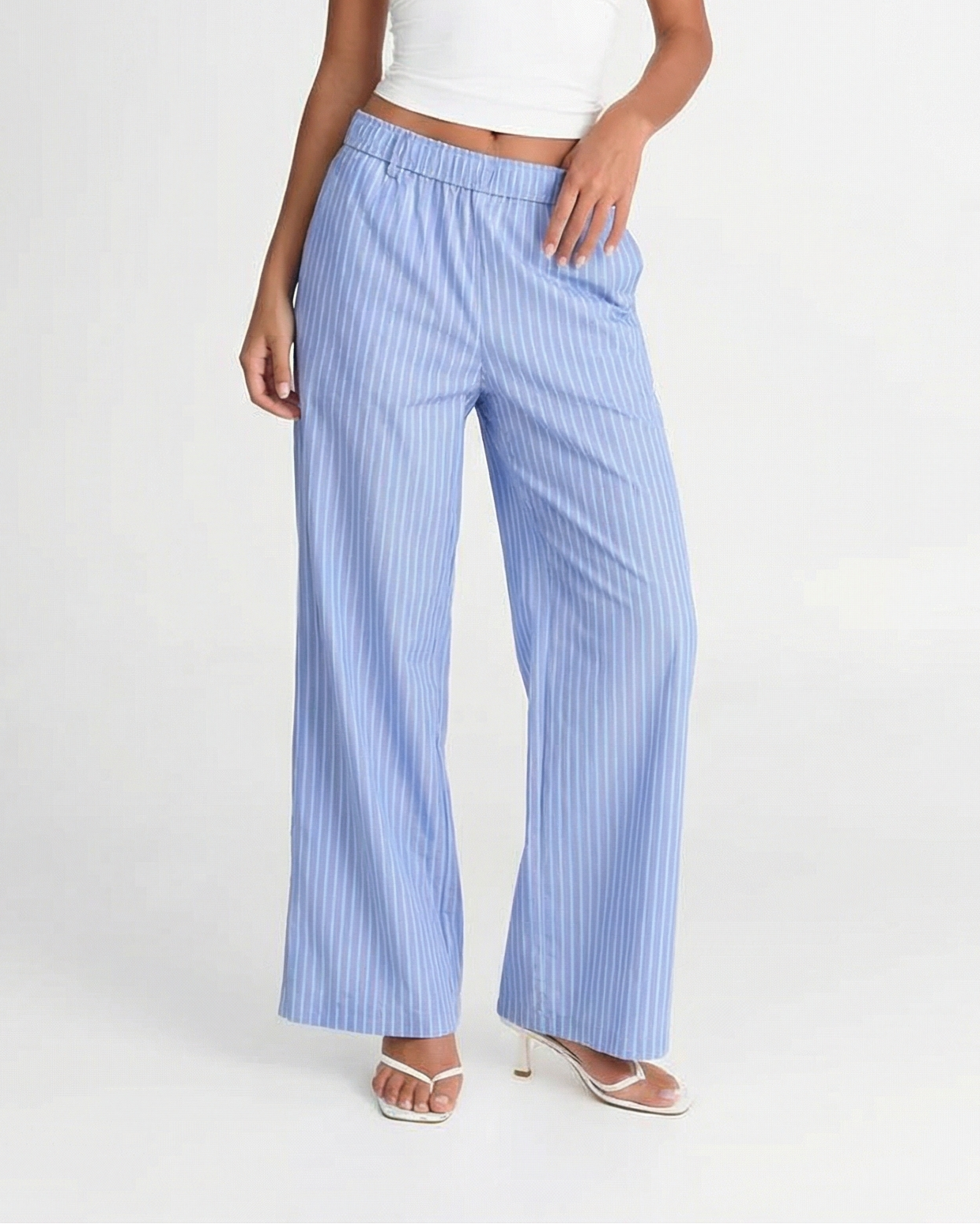 Axel | Wide Leg Striped Blue Trousers High Waisted