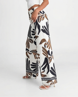 Daisy | Abstract Print Border Hem Wide-Leg Trousers with Side Pockets