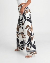 Daisy | Abstract Print Border Hem Wide-Leg Trousers with Side Pockets