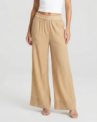 Tamara | Elasticated High-Waist Wide-Leg Linen Trousers in Cream