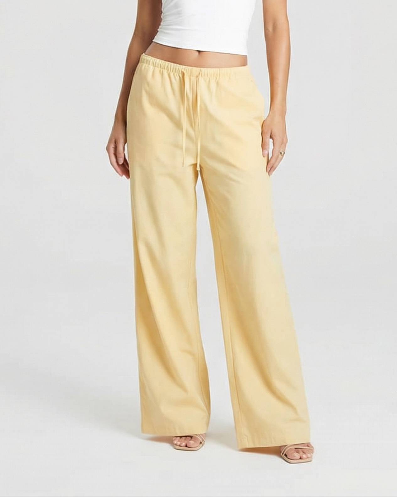 Jemima | Elasticated Drawstring Pocket Wide-Leg Linen Trousers