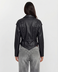 Anna | Faux Leather Belted Cropped Blazer
