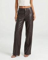 Una | High-Waist Front Seam Faux Leather Wide-Leg Trousers in Black